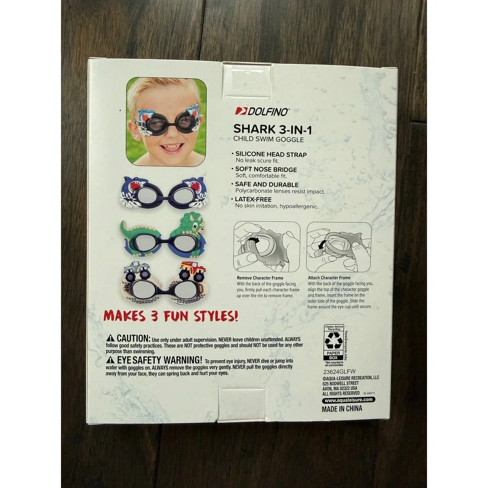 Dolfino Shark 3-in-1‎ Child Swim Goggles Dinosaur Monster Truck Ages 3+ NEW
